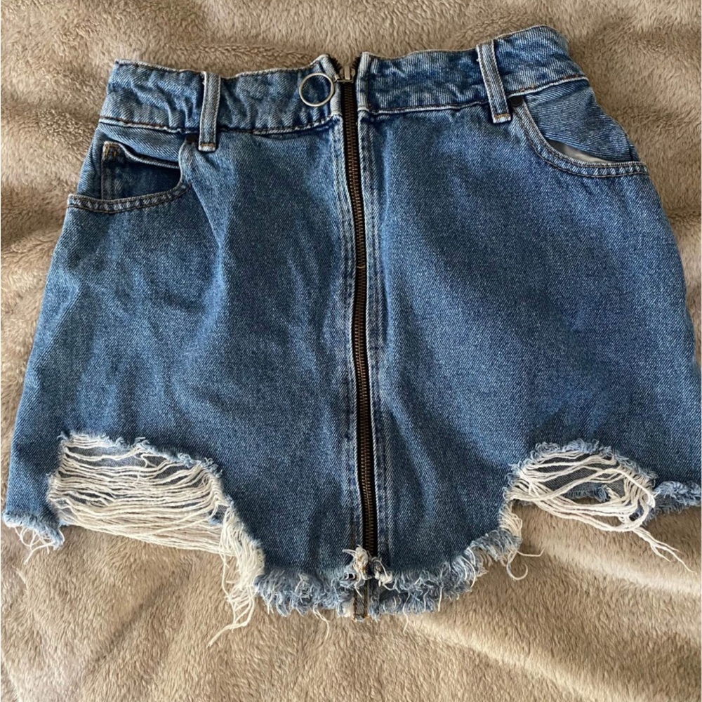 Distressed Denim Mini Skirt